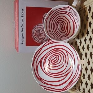 LOUISE  BOURGEOIS Red and White Spiral Tea Cup and Saucer
